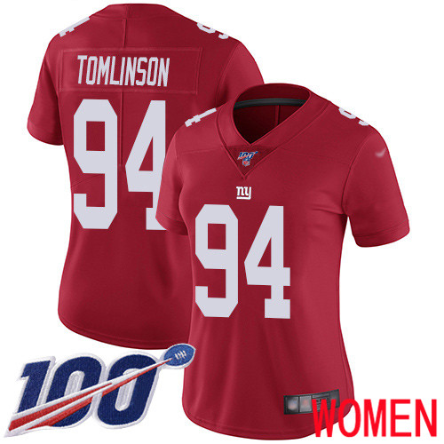 Women New York Giants 94 Dalvin Tomlinson Red Limited Red Inverted Legend 100th Season Football NFL Jersey